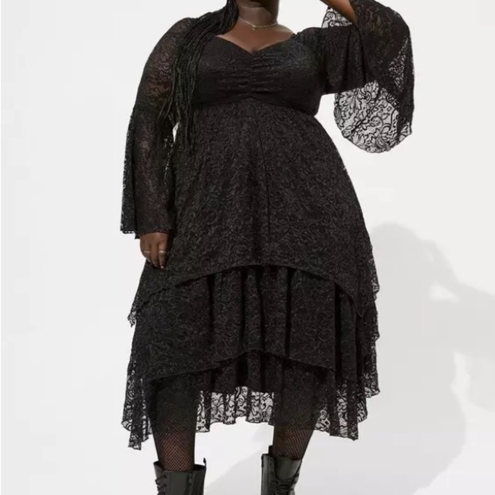 Torrid Festi Maxi Lace Bell Sleeve Tiered Dress
